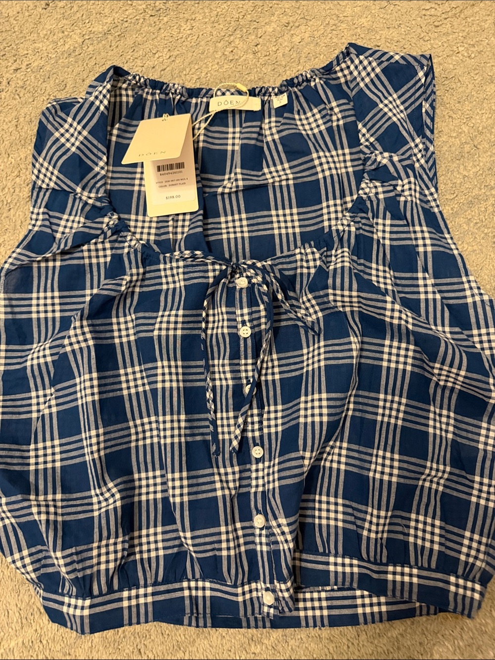 Doen Theo Navy & White Plaid Tie-Front Sleeveless Top